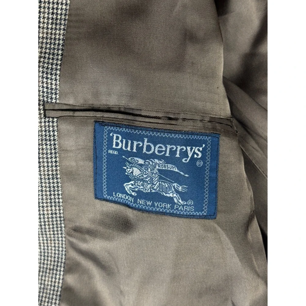 Burberrys Prorsum Vintage Mens 40L Wool Houndstooth Blazer Sport Coat Brown Tan